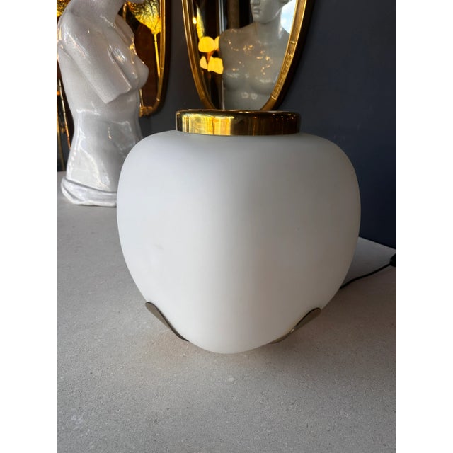 Mid Century Italian Opaline and Brass Table Lamp 1970s For Sale - Image 4 of 8
