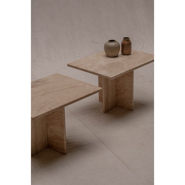 Beige Italian Travertine Side Tables, 1970s., Set of 2 For Sale - Image 8 of 10