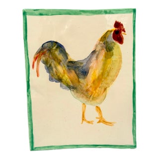 Whimsical Sherman Nobleman Folk Art Hand Painted Rooster on Ceramic Trivet Tile For Sale