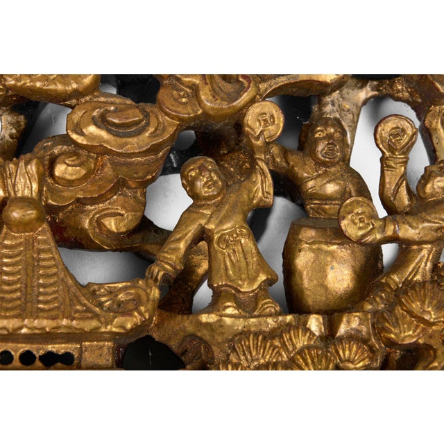Gold Pair Chinese Giltwood Carved Architectural Relief Panels For Sale - Image 8 of 10