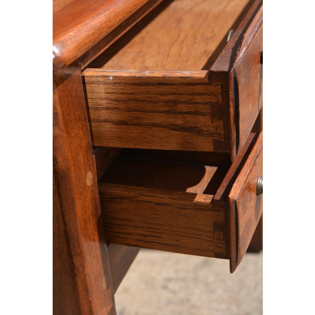 This is a great pair of Lexington side tables. Solid & heavy. Single drawer & 2 long. Metal hardware.