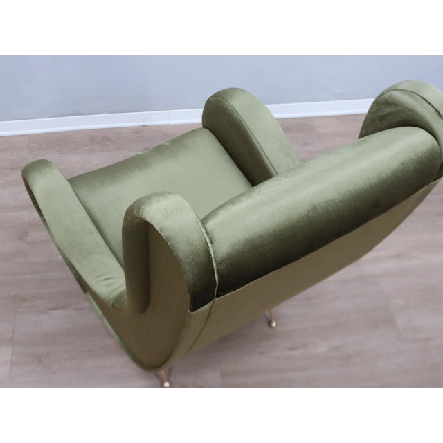 Italian Green Velvet Armchair in the style of Zanuso, 1950s For Sale - Image 9 of 11