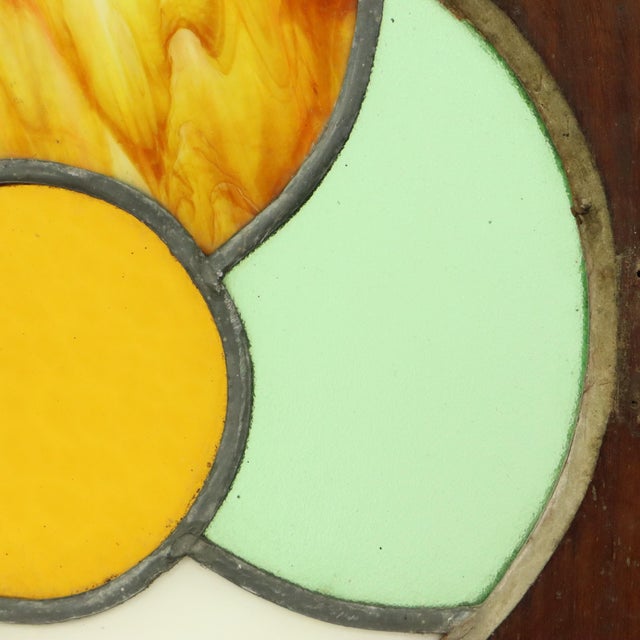 Stained Leaded Glass Panel with Wooden Frame, 1950s For Sale - Image 11 of 15