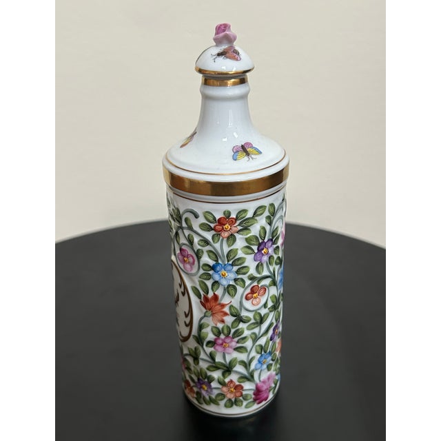 Herend Hand-Painted Floral Porcelain Perfume Bottle With Rose Dauber For Sale - Image 12 of 12