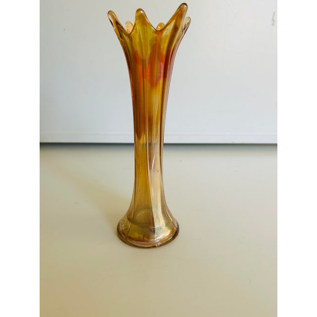 60's Vintage Midcentury Carnival Glass Bud Vase For Sale - Image 4 of 4