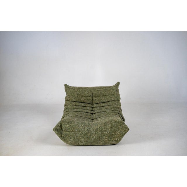1970s Togo Lounge Chair and Khaki Tweed Fabric by Michel Ducaroy for Ligne Roset, 1973, Set of 2 For Sale - Image 5 of 18