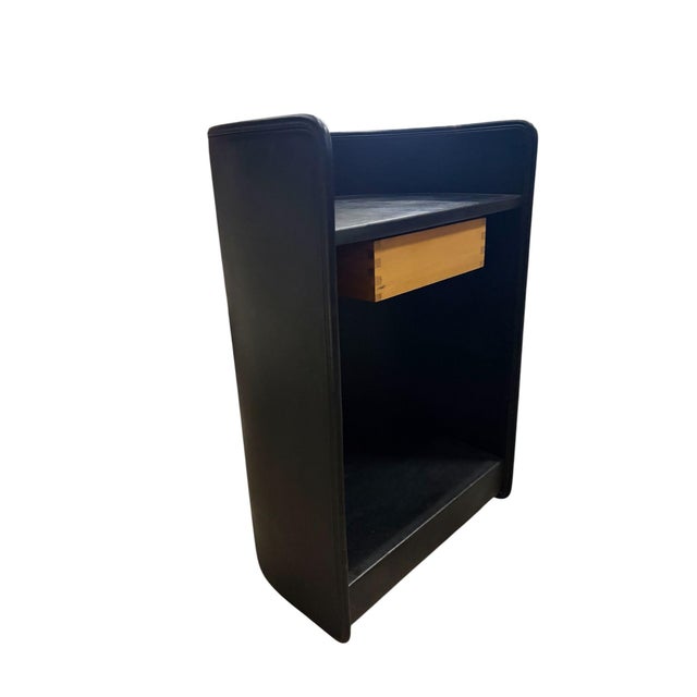 Zanotta Leather Side/End/Nightstand Table, Italy 1980’s. Original leather. Measures 25.5” tall 16” wide 12” deep