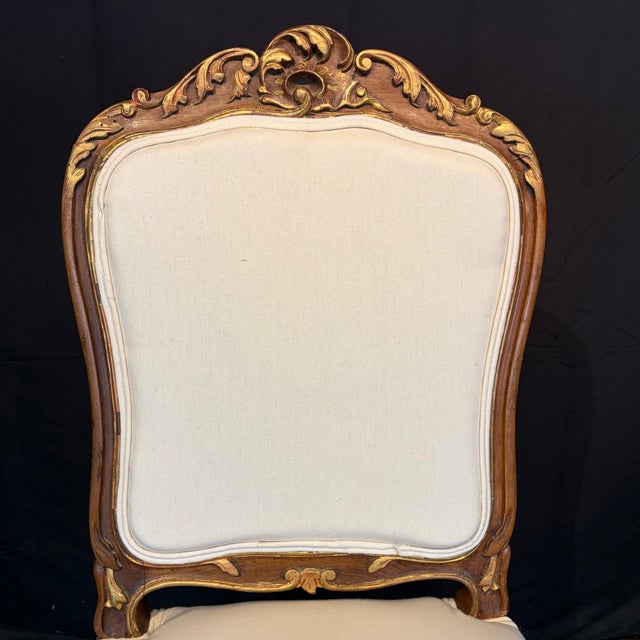 French Louis XV Walnut Dining Chairs With Gilt & New Upholstery- Set of 6 For Sale - Image 9 of 11