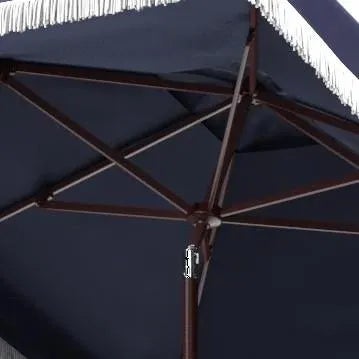 Contemporary Outdoor Milan Fringe 7.5 ft Square Crank Umbrella - Navy/White For Sale - Image 3 of 6