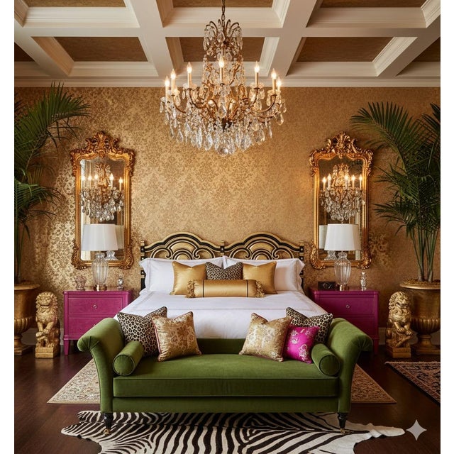 Vintage Hollywood Regency Mediterranean Style Ebony and Parcel Gilt King Size Headboard-Newly Painted For Sale - Image 13 of 14