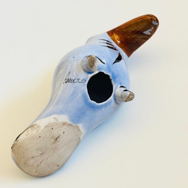 Blue Vintage Tonala Pottery Toucan - Mexican Folk Art Pottery With Hand Painted Floral Designs For Sale - Image 8 of 8
