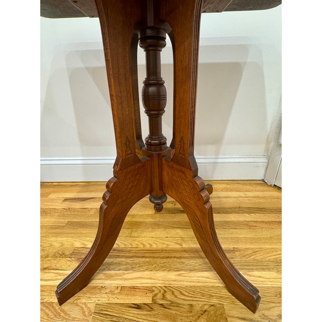 Vintage Dark Brown Wood Pedestal Table For Sale - Image 4 of 9