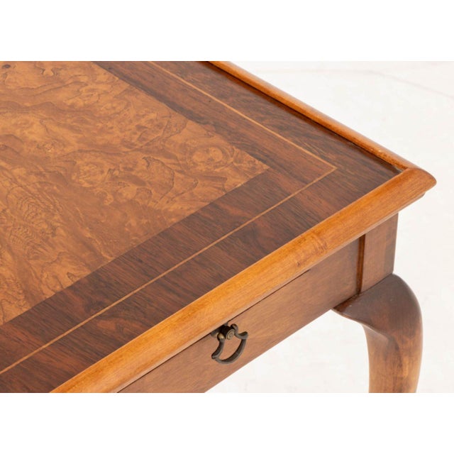 Brown Queen Anne Style Side Table With Swing Arm Lamp For Sale - Image 8 of 9