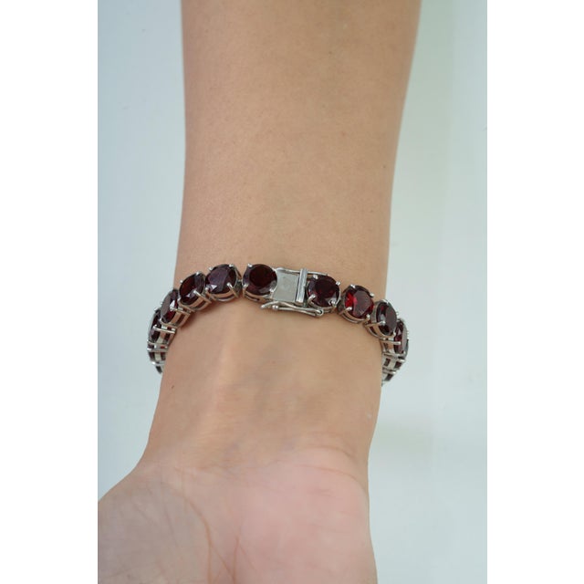925 Sterling Silver Round 52.45 Ct Red Garnet Tennis Bracelet Everyday Luxe Style For Sale - Image 11 of 14