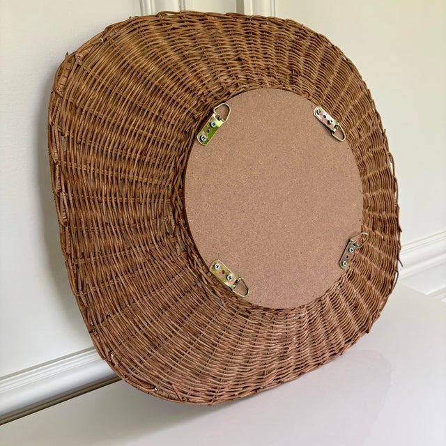 Wood Woven Rattan & Cane Framed Round Decorative Mirrors - Set of 2 For Sale - Image 7 of 7