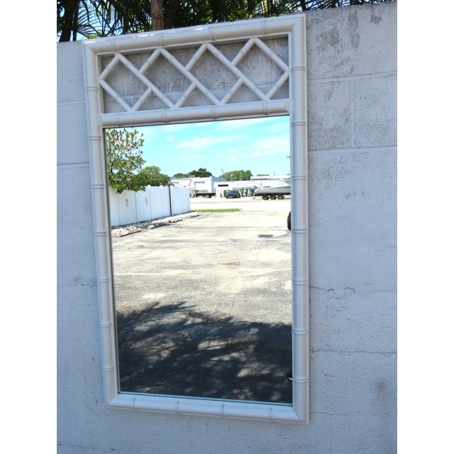 White Hollywood Regency Painted Faux Bamboo Vanity Dresser Bathroom Wall Mirror 6356 For Sale - Image 8 of 10