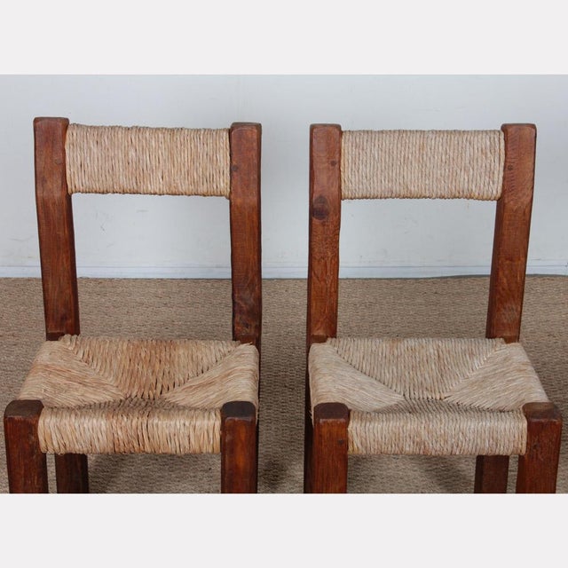 Wood Vintage Wooden Straw-Seated Chairs, 1950, Set of 4 For Sale - Image 7 of 10