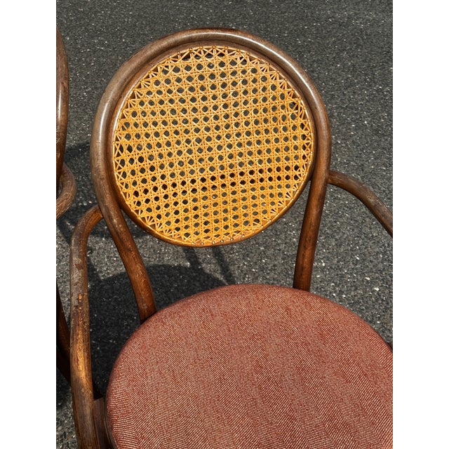 Wood 1950s Radomsko Cane Back Bentwood Dining Arm Chairs Set of Four For Sale - Image 7 of 12