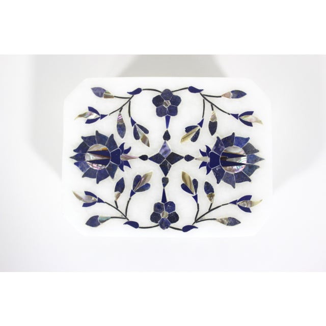 Vintage Marble Box Inlaid With Lapis Lazuli and Mother of Pearl For Sale - Image 9 of 13
