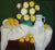 Still life 1974. Oil on canvas, 92x100 cm painting features stylized composition of flowers in a vase with oranges on a...