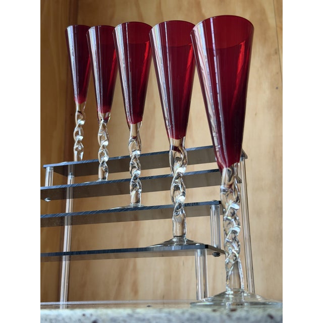 Vintage Champagne Flutes in Hand-Blown Venetian Glass from 1295 Murano, 1970, Set of 5 For Sale - Image 12 of 12