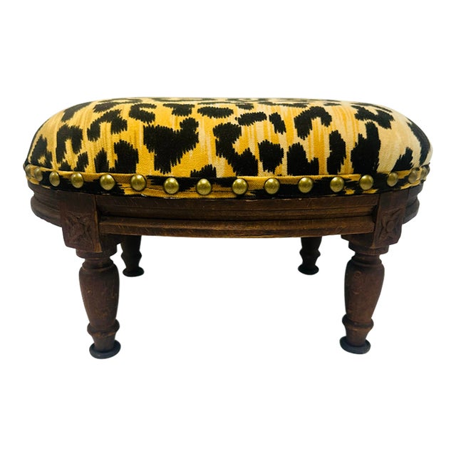 Antique French Footstool, Reupholstered For Sale