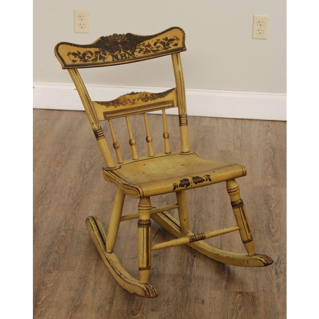 Antique Hand Painted Federal Rocker, Painted with Fruit and Monogrammed M.H.M., Illegibly Signed Underneath