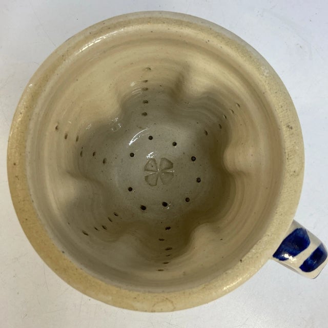 Antique French Cheese Mold Strainer Faisselle Footed Stonewear Sieve Holes 4.5in For Sale - Image 9 of 14