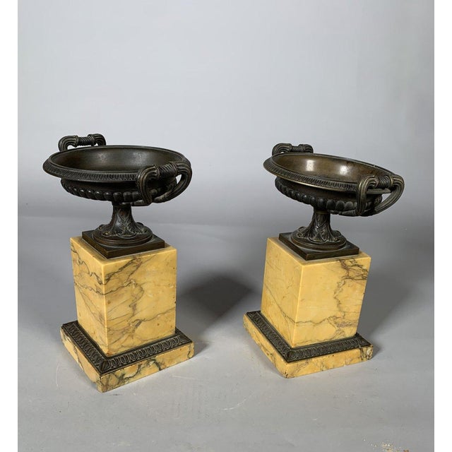 Pair of Charles X period cups in Siena yellow marble, Restoration period For Sale - Image 4 of 6
