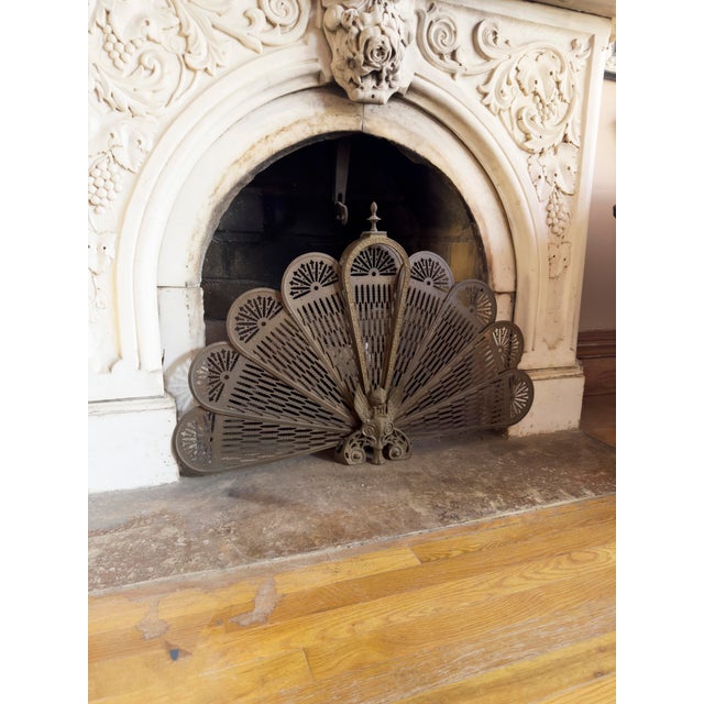 Metal Antique Brass Peacock Folding Fan Fireplace Screen For Sale - Image 7 of 10
