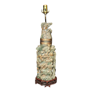 Late 19th Century Antique Chinese Carved Green 'Jadeite' Quartz Lamp