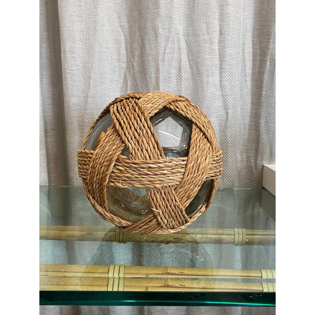 Glass Coastal Handblown Glass & Rope Spheres, Pair For Sale - Image 7 of 7