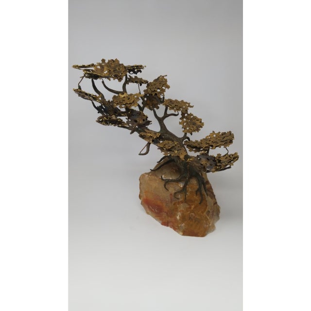 Heavy Bronze Bonsai-Style Sculpture on Natural Stone A striking, weighty bronze sculpture modeled in the form of a...