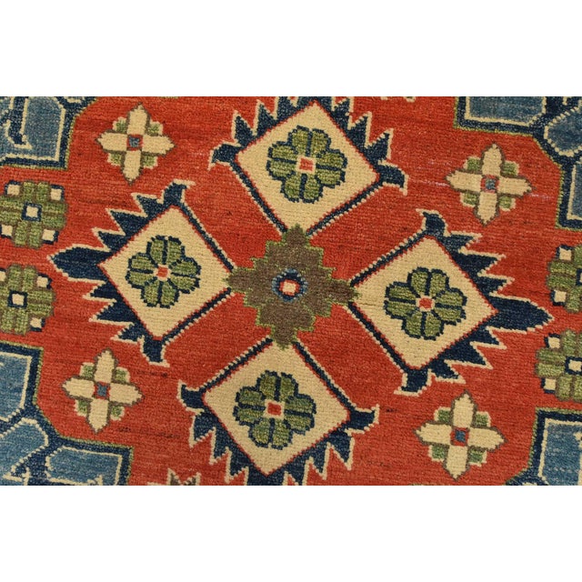 Textile Kazak Rug 4′ X 5’11” Blue Wool Tribal Hand-Knotted Oriental Carpet For Sale - Image 7 of 12