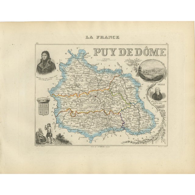 Antique Map of Puy-De-Dôme by Vuillemin, 1850 For Sale