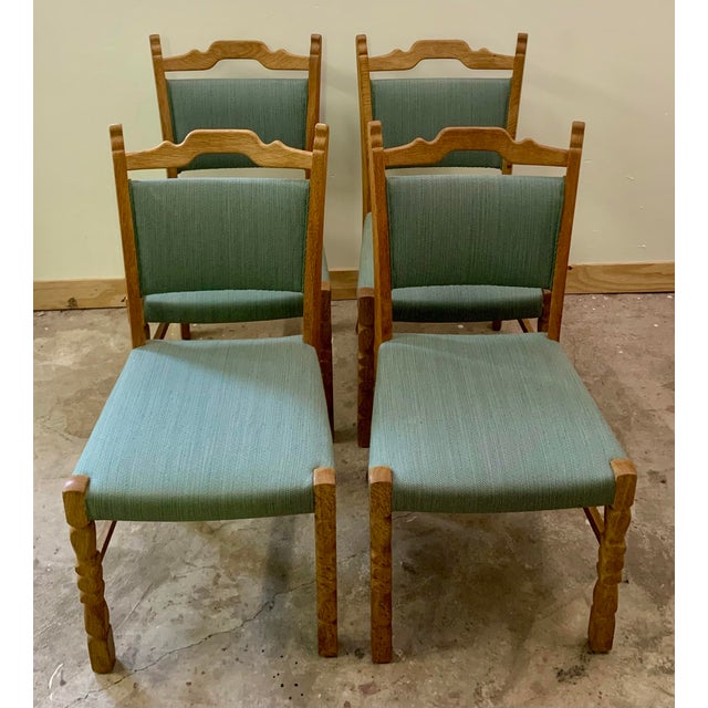 1970s Brualist Nordic Danish Oak Dining Chairs in the Style of Henning Kjærnulf, 1960s For Sale - Image 5 of 11