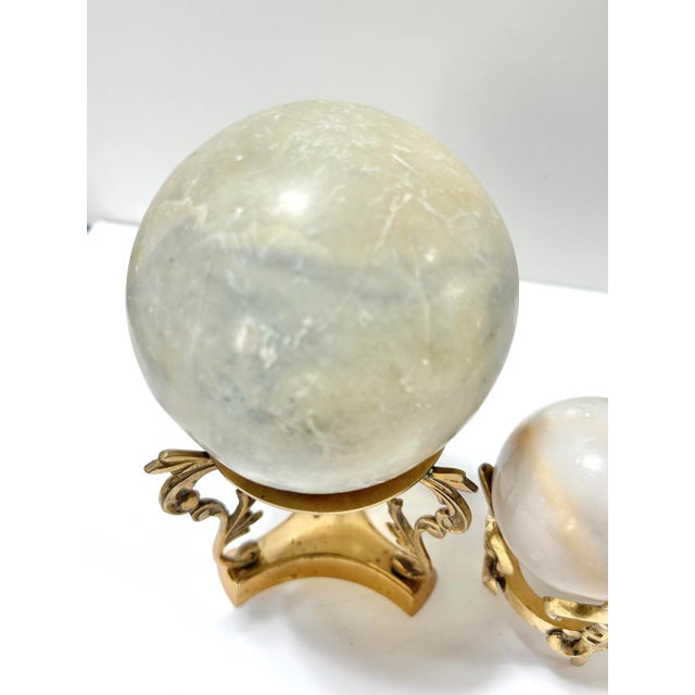 Vintage Marble & Onyx Decorative Spheres on Brass Pedestals – Set of 3 For Sale - Image 4 of 9