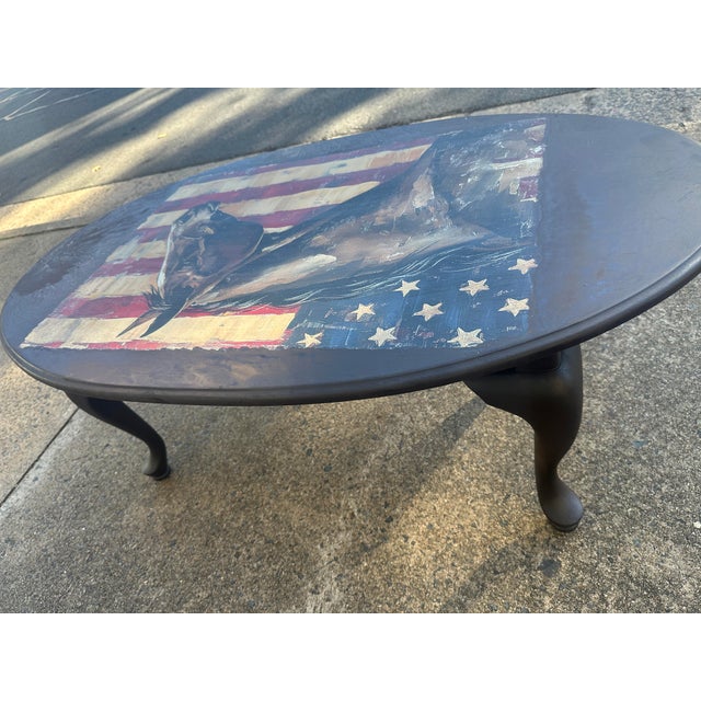 Patriotic Horse Coffee Table, Oval, Queen Anne Legs For Sale In Washington DC - Image 6 of 10