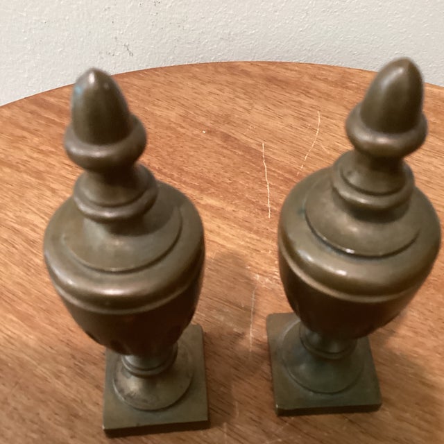 Vintage Pair of Heavy Solid Cast Bronze Patinated Urn Finials For Sale - Image 12 of 12