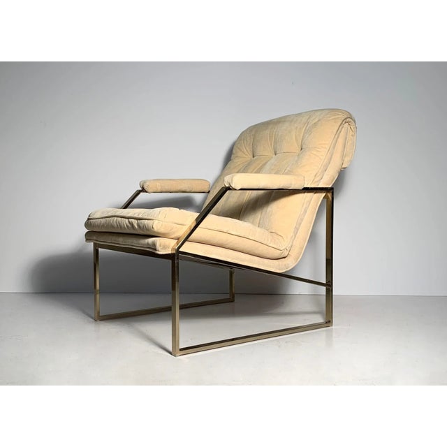 Vintage architectural lounge chair. Attributed to Milo Baughman. Possibly Italian 1960s/70s. Original upholstery shows...
