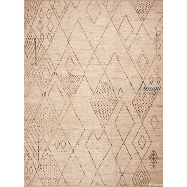 Ivory And Brown Tribal Moroccan Beni Ourain Design Modern Rug For Sale