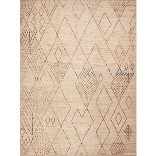 Nazmiyal Collection Ivory and Brown Tribal Moroccan Beni Ourain Design Modern Rug For Sale