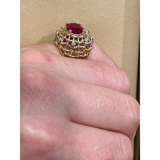 4 Carat Treated Ruby and Diamond 14 Karat Yellow Gold Cocktail Ring For Sale - Image 11 of 18