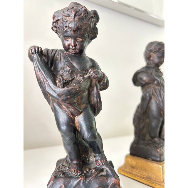 Black Antique Italian Borghese Cherubini Putti Figurines - A Pair For Sale - Image 8 of 10