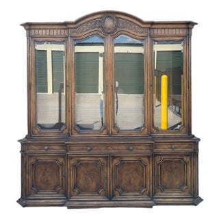 1960s Karges Burled Walnut Louis XVI French Regency Breakfront Bookcase Cabinet For Sale