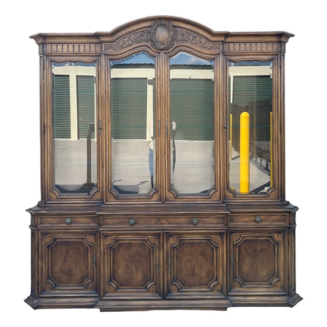 1960s Karges Burled Walnut Louis XVI French Regency Breakfront Bookcase Cabinet For Sale