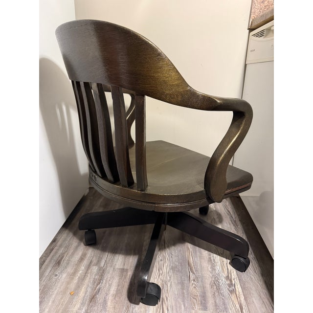 Mid 20th Century VIntage Custom Kintsugi Brass Inlay White Oak Banker’s Chair – Ebonized Executive Desk Chair For Sale - Image 5 of 9
