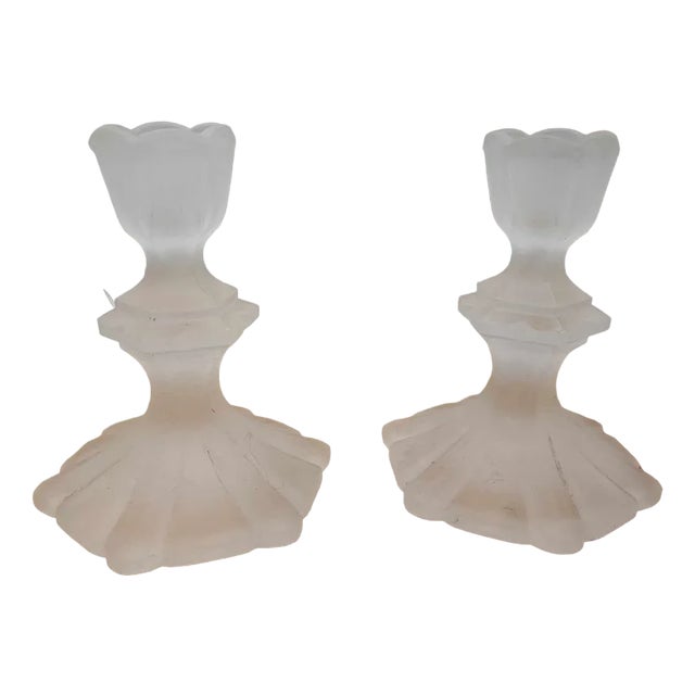 Glass Candlesticks from Zawiercie Glassworks, 1960s-1970s, Set of 2 For Sale