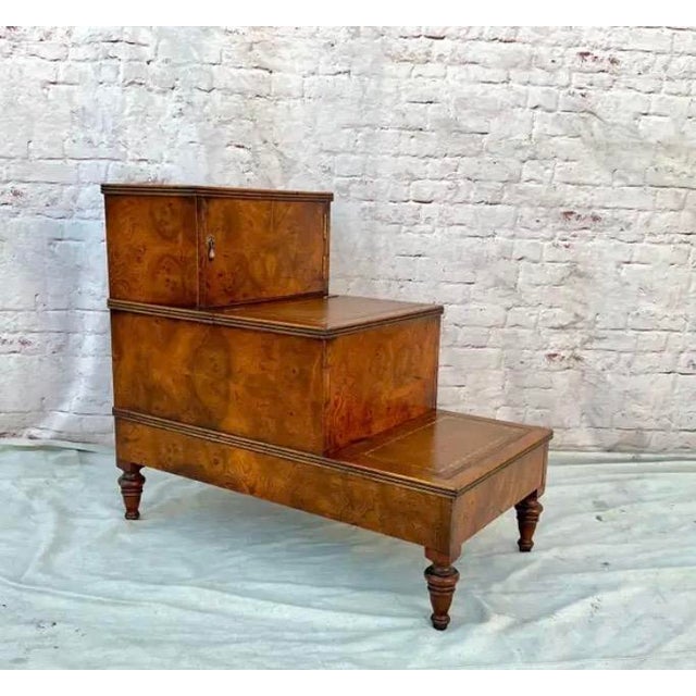 Regency Style Burl Walnut Library or Bedside Steps For Sale - Image 9 of 14