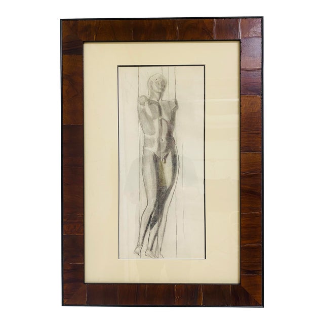 Mid-Century Charcoal on Paper Framed Male Nude Study. For Sale